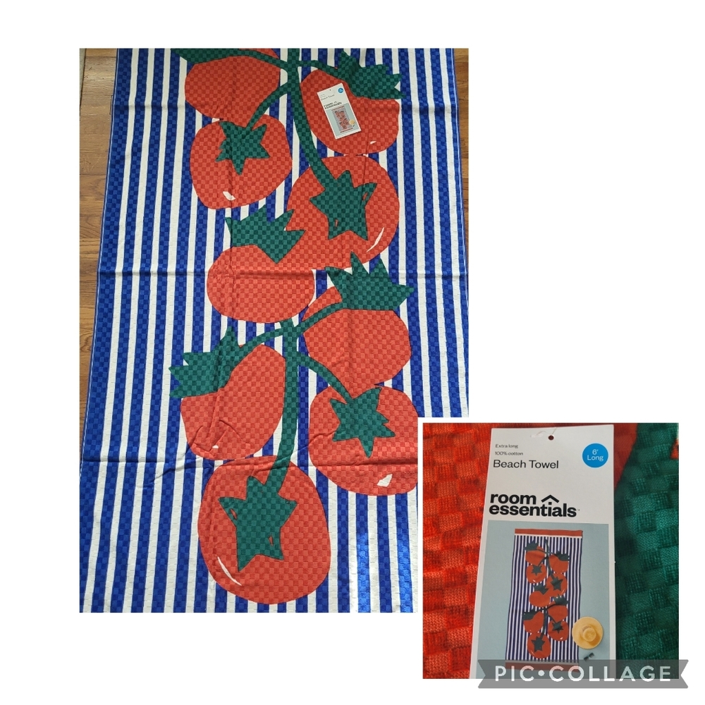 6' Striped Tomato Extra Long Beach Summer Towel Red Blue Cotton New